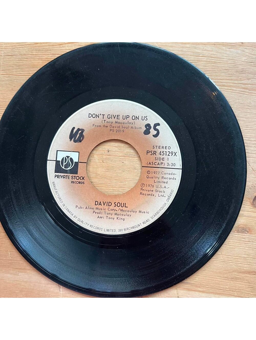 David Soul - Don't Give up on Us/Black Bean Soup 45rpm VG+ R07